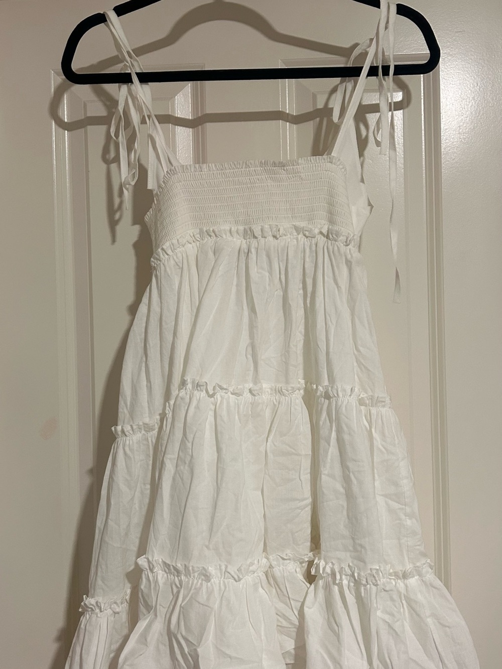 Girls White Tiered Sundress with Tie Straps
